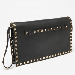 Pre Owned حقيبة كلتش فالنتينو بحمالة معصم و مزين بروكستد جلد أزرق فاتح