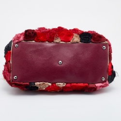 Pre Owned Valentino Red Satin And Leather Applique Flower Shopper Tote