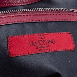 Pre Owned Valentino Red Satin And Leather Applique Flower Shopper Tote