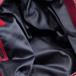 Pre Owned Valentino Red Satin And Leather Applique Flower Shopper Tote