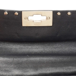 Pre Owned Valentino Black Quilted Leather Small Rockstud Spike Chain Top Handle Bag