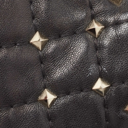 Pre Owned Valentino Black Quilted Leather Small Rockstud Spike Chain Top Handle Bag