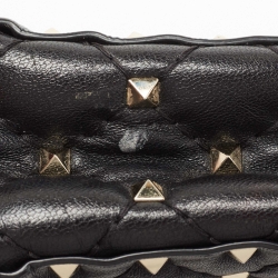 Pre Owned Valentino Black Quilted Leather Small Rockstud Spike Chain Top Handle Bag