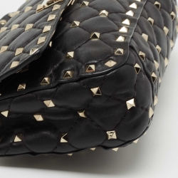 Pre Owned Valentino Black Quilted Leather Small Rockstud Spike Chain Top Handle Bag