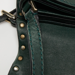 Pre Owned Valentino Dark Green Leather Rockstud Flap Shoulder Bag