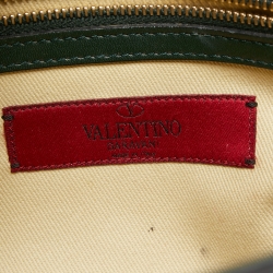 Pre Owned Valentino Dark Green Leather Rockstud Flap Shoulder Bag