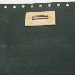 Pre Owned Valentino Dark Green Leather Rockstud Flap Shoulder Bag