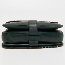 Pre Owned Valentino Dark Green Leather Rockstud Flap Shoulder Bag