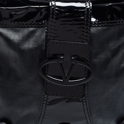 Pre Owned Valentino Black Coated Canvas and Patent Leather Catch Hobo
