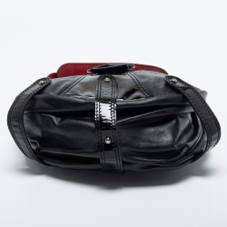 Pre Owned Valentino Black Coated Canvas and Patent Leather Catch Hobo