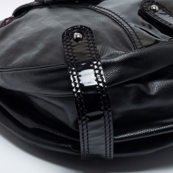 Pre Owned Valentino Black Coated Canvas and Patent Leather Catch Hobo