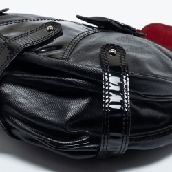 Pre Owned Valentino Black Coated Canvas and Patent Leather Catch Hobo