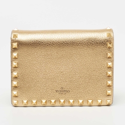 Pre Owned Valentino Gold Leather Rockstud Chain Clutch