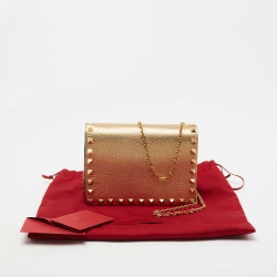 Pre Owned Valentino Gold Leather Rockstud Chain Clutch