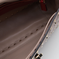 Pre Owned Valentino Pale Pink Leather Rockstud Spike Top Handle Bag