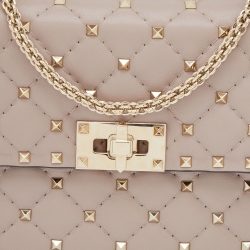 Pre Owned Valentino Pale Pink Leather Rockstud Spike Top Handle Bag