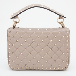 Pre Owned Valentino Pale Pink Leather Rockstud Spike Top Handle Bag
