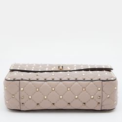 Pre Owned Valentino Pale Pink Leather Rockstud Spike Top Handle Bag