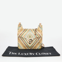 Pre Owned Valentino Multicolor Printed Leather Vitello Native Couture 1975 Rockstud Shoulder Bag