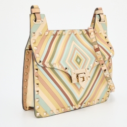 Pre Owned Valentino Multicolor Printed Leather Vitello Native Couture 1975 Rockstud Shoulder Bag