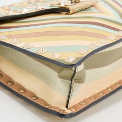 Pre Owned Valentino Multicolor Printed Leather Vitello Native Couture 1975 Rockstud Shoulder Bag