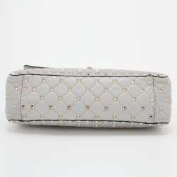 Pre Owned Valentino Grey Quilted Leather Large Rockstud Spike Top Handle Bag