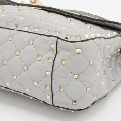 Pre Owned Valentino Grey Quilted Leather Large Rockstud Spike Top Handle Bag