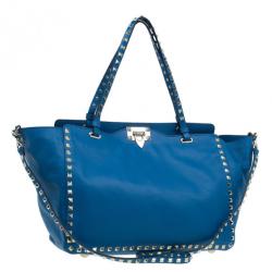 Pre Owned Valentino Blue Leather Rockstud Trapeze Bag