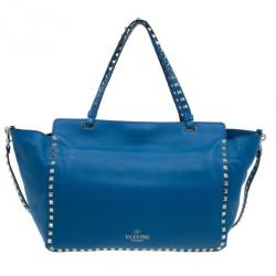 Pre Owned Valentino Blue Leather Rockstud Trapeze Bag