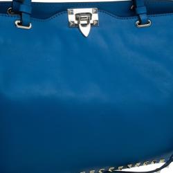 Pre Owned Valentino Blue Leather Rockstud Trapeze Bag