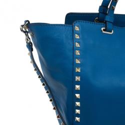 Pre Owned Valentino Blue Leather Rockstud Trapeze Bag
