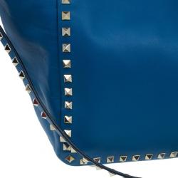 Pre Owned Valentino Blue Leather Rockstud Trapeze Bag