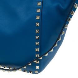 Pre Owned Valentino Blue Leather Rockstud Trapeze Bag