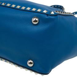 Pre Owned Valentino Blue Leather Rockstud Trapeze Bag