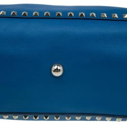 Pre Owned Valentino Blue Leather Rockstud Trapeze Bag