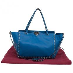 Pre Owned Valentino Blue Leather Rockstud Trapeze Bag