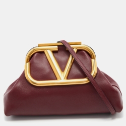 Pre Owned Valentino Burgundy Leather Supervee VLogo Clutch