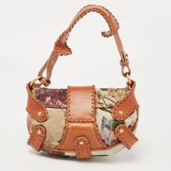 Pre Owned Valentino Multicolor Floral Canvas and Leather Crystals VLogo Hobo