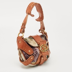 Pre Owned Valentino Multicolor Floral Canvas and Leather Crystals VLogo Hobo