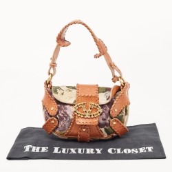 Pre Owned Valentino Multicolor Floral Canvas and Leather Crystals VLogo Hobo