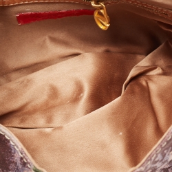 Pre Owned Valentino Multicolor Floral Canvas and Leather Crystals VLogo Hobo