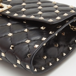 Pre Owned Valentino Black Quilted Leather Rockstud Spike Chain Clutch