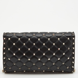 Pre Owned Valentino Black Quilted Leather Rockstud Spike Chain Clutch