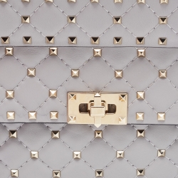 Pre Owned Valentino Grey Quilted Leather Medium Rockstud Spike Chain Bag