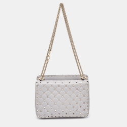 Pre Owned Valentino Grey Quilted Leather Medium Rockstud Spike Chain Bag