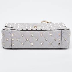 Pre Owned Valentino Grey Quilted Leather Medium Rockstud Spike Chain Bag