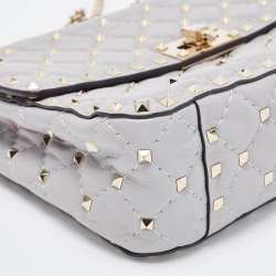 Pre Owned Valentino Grey Quilted Leather Medium Rockstud Spike Chain Bag