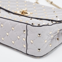 Pre Owned Valentino Grey Quilted Leather Medium Rockstud Spike Chain Bag