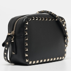 Pre Owned Valentino Black Leather Rockstud Camera Crossbody Bag