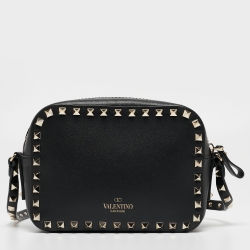 Pre Owned Valentino Black Leather Rockstud Camera Crossbody Bag